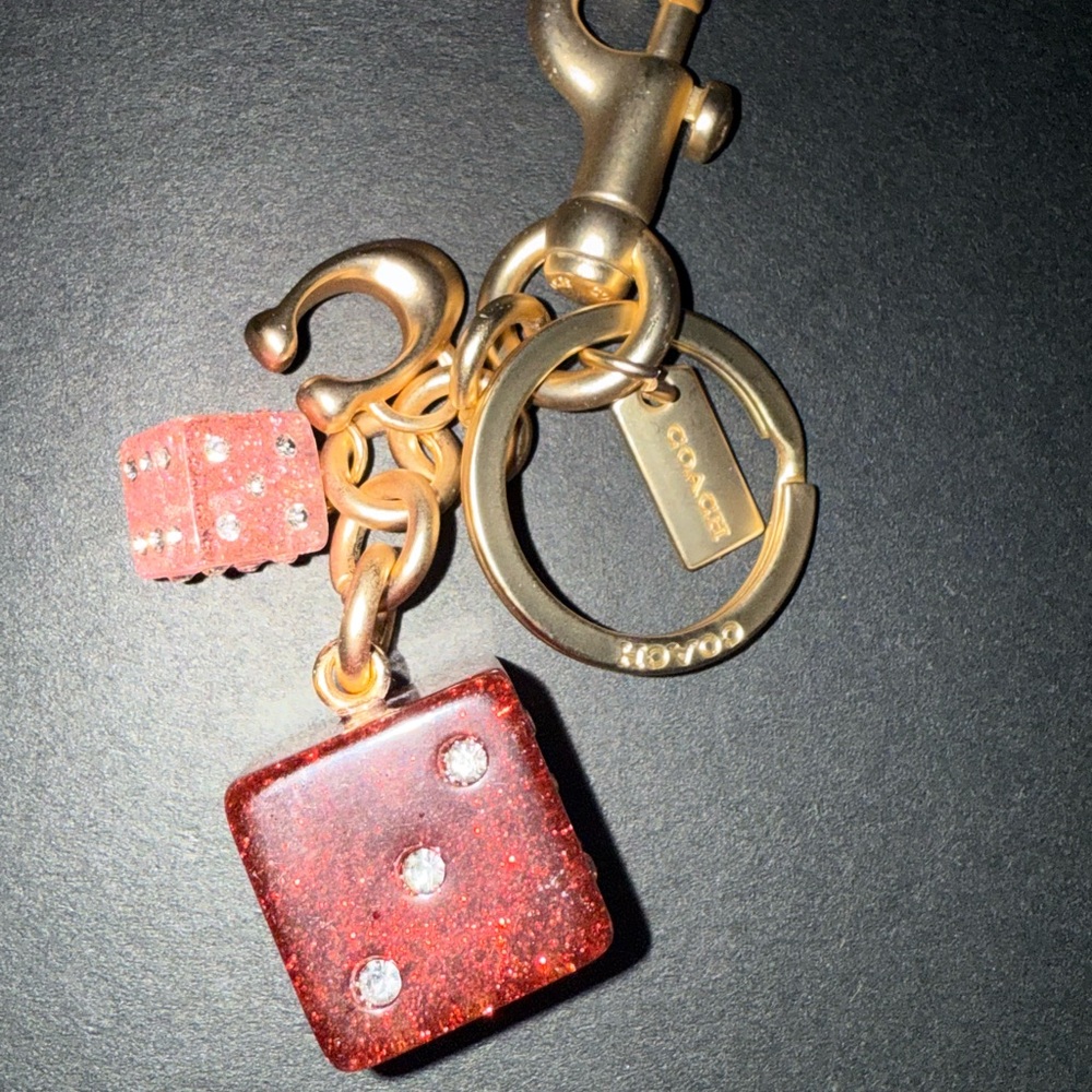 New Coach Glittering Red Dice Keychain